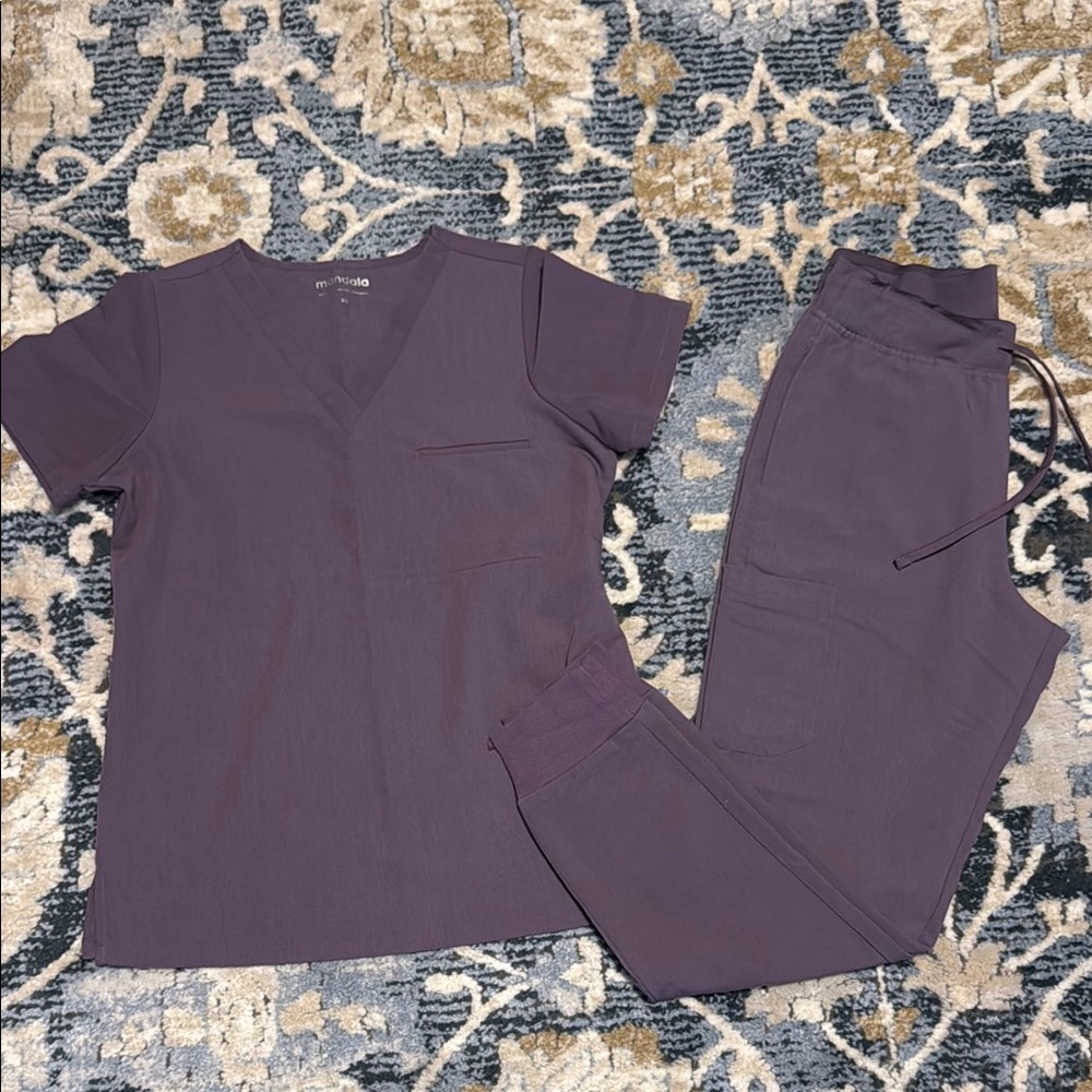 Mandala  Purple Scrub Set With Joggers. Size XS